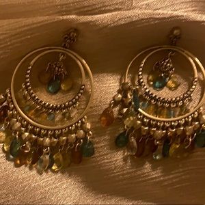 Boho Earrings with gold and Numerous Beads.